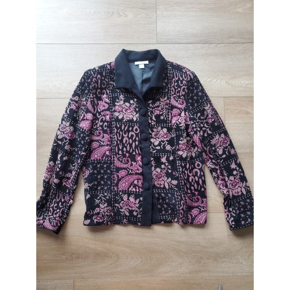 Vintage Tapestry Patchwork Jacket in Paisley Floral Black & PurpleWomen Small